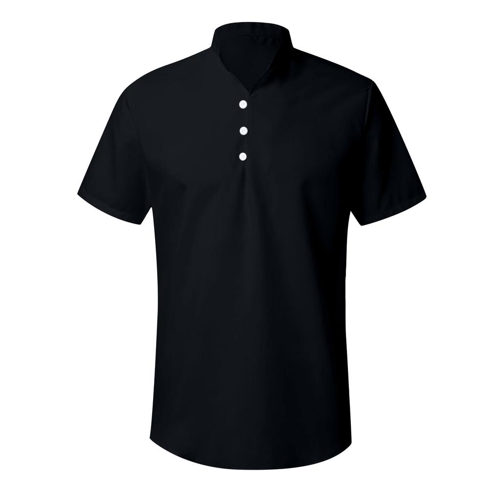Men's Linen Short-sleeved Casual Shirt Collarless Standing Collar Summer Top