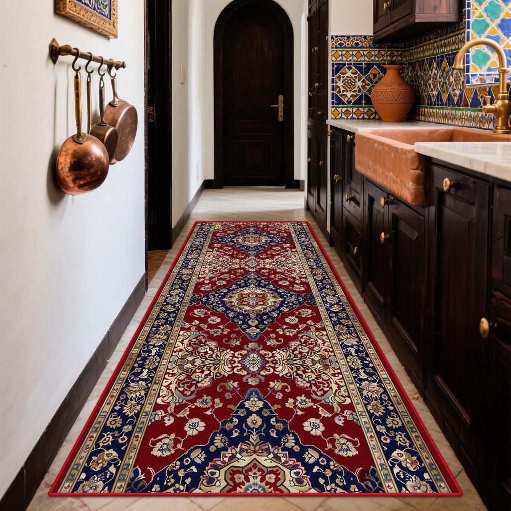 Boho Retro Long Runner Carpets Home Decoration Kitchen Entryway Non-slip Rug Bedroom Living Room Corridor Floor Mat Easy Clean
