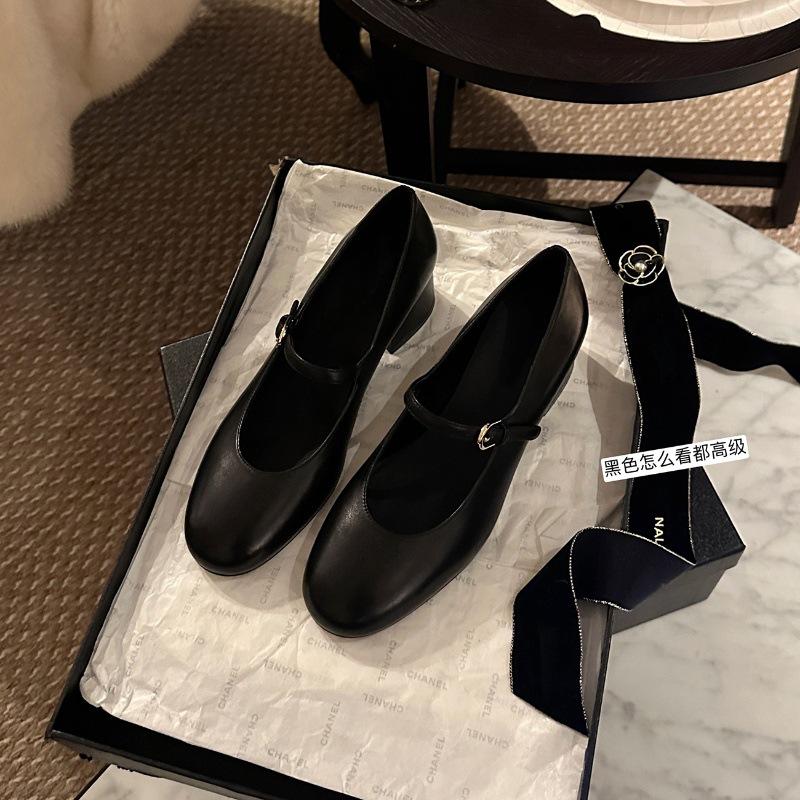 Sheepskin thin thick heel with Mary Jane shoes women's leather light mouth single shoes retro high heels work shoes