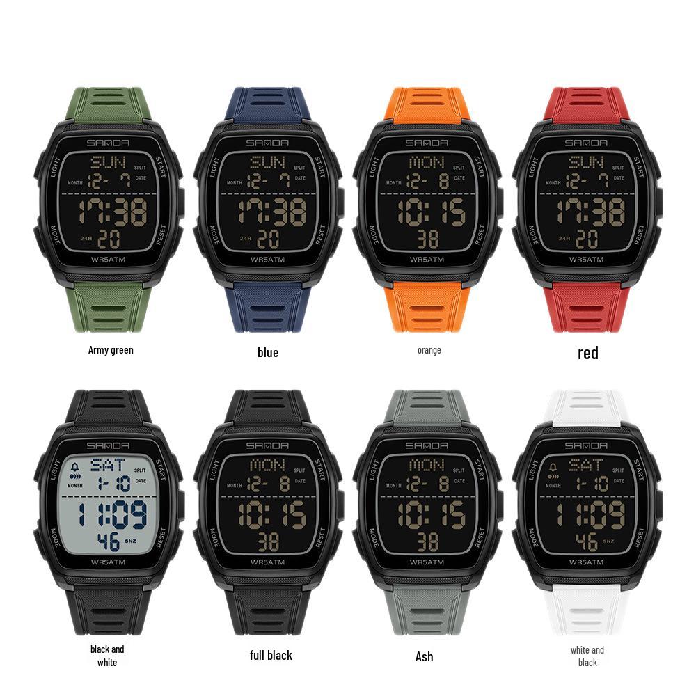 SANDA 9080 Men's Luminous Barrel-Shaped Sports Watch - Multifunctional, Waterproof, and Ideal for Student Parties.