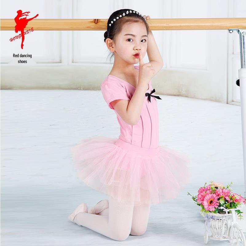 Girls' Red Ballet Shoes & Leotard Set with Tulle Skirt & Snap Crotch - Children's Dance Costume 61163