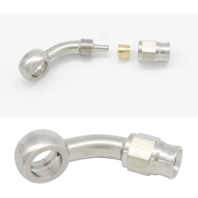 Stainless Steel 90 Degree Brake Hose End Fitting Banjo Eye Hole Diameter 10.2mm M10 to AN3 PTFE Brake Hose Line With Brass Olive