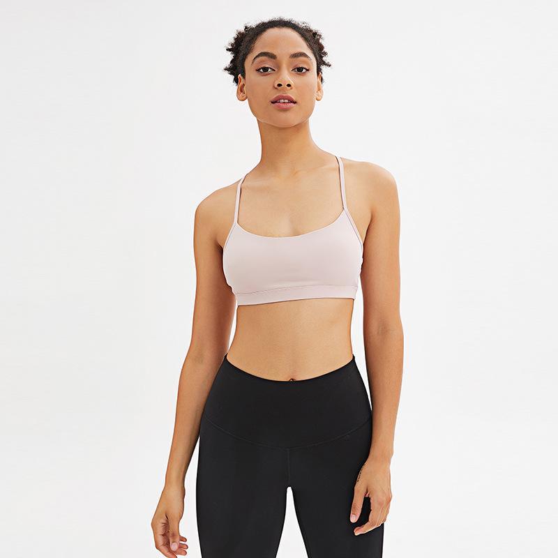 Flow Y Women's Sports Bra - Gathered Running Fitness Nude Yoga Vest with Y Shoulder Straps