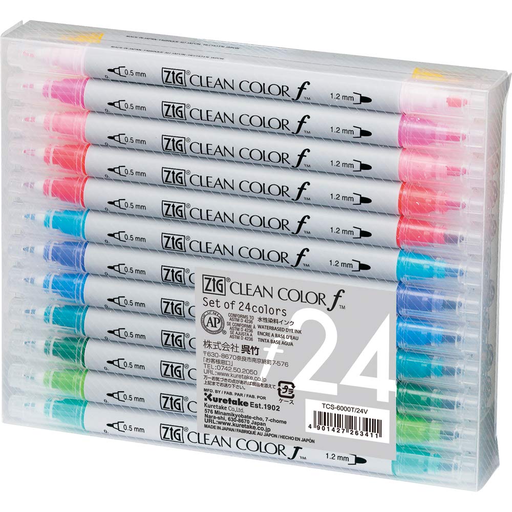Kuretake Water-Based Pens ZIG Clean Color f TCS-6000T/24V Set of 24 Colors