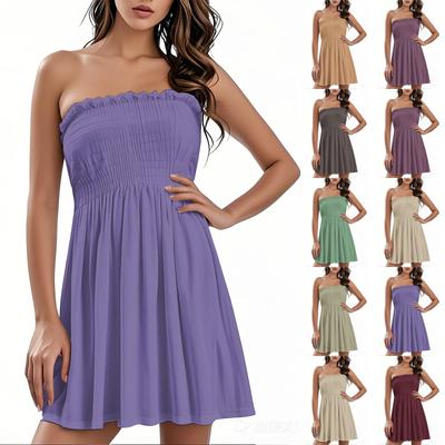 Modisches, lässiges, einfarbiges, ärmelloses Damenkleid mit Tube-Top