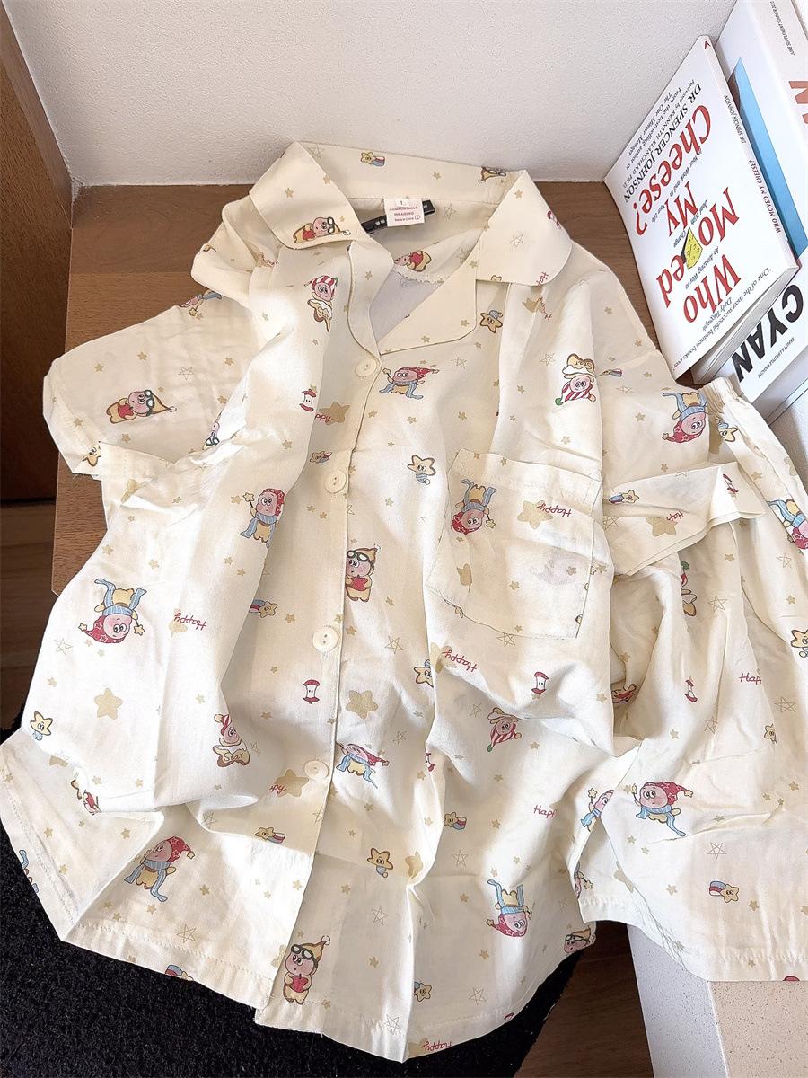

Girl soft cute magic star people pajamas women s summer short-sleeved shorts cardigan set comfortable casual loungewear S