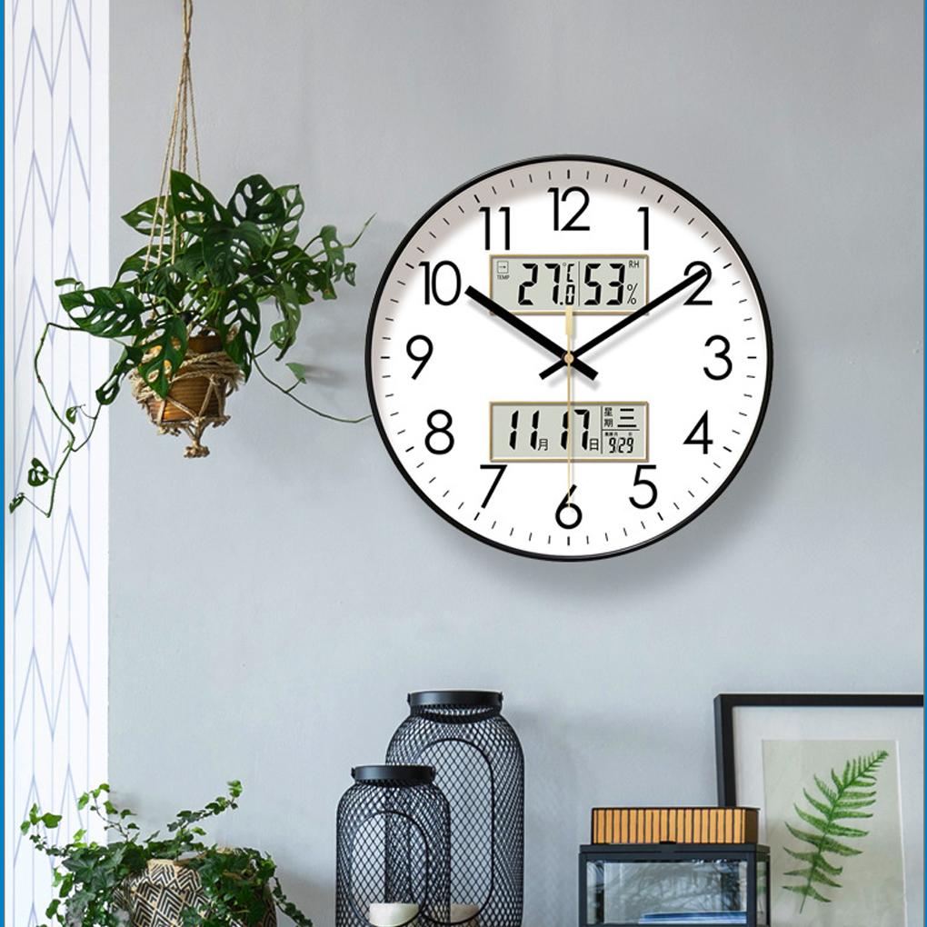 Round Silent Wall Clock For Living Room Decor Multi-functional Week And Calendar Display Clocks Wall