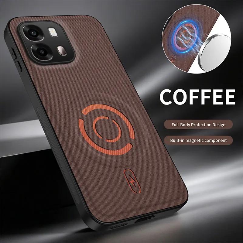 Pour OPPO Reno 16 Pro 16F Coque Simple Magnétique Adhésive Cuir Texturé Housse Protection Contre les Chutes Douce pour la Peau Pour OPPO A6 X Funda