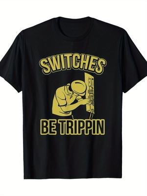 Men's Funny Electrician Graphic T Shirt  Switches Trippin  Slogan Circuit Design Black with Yellow P