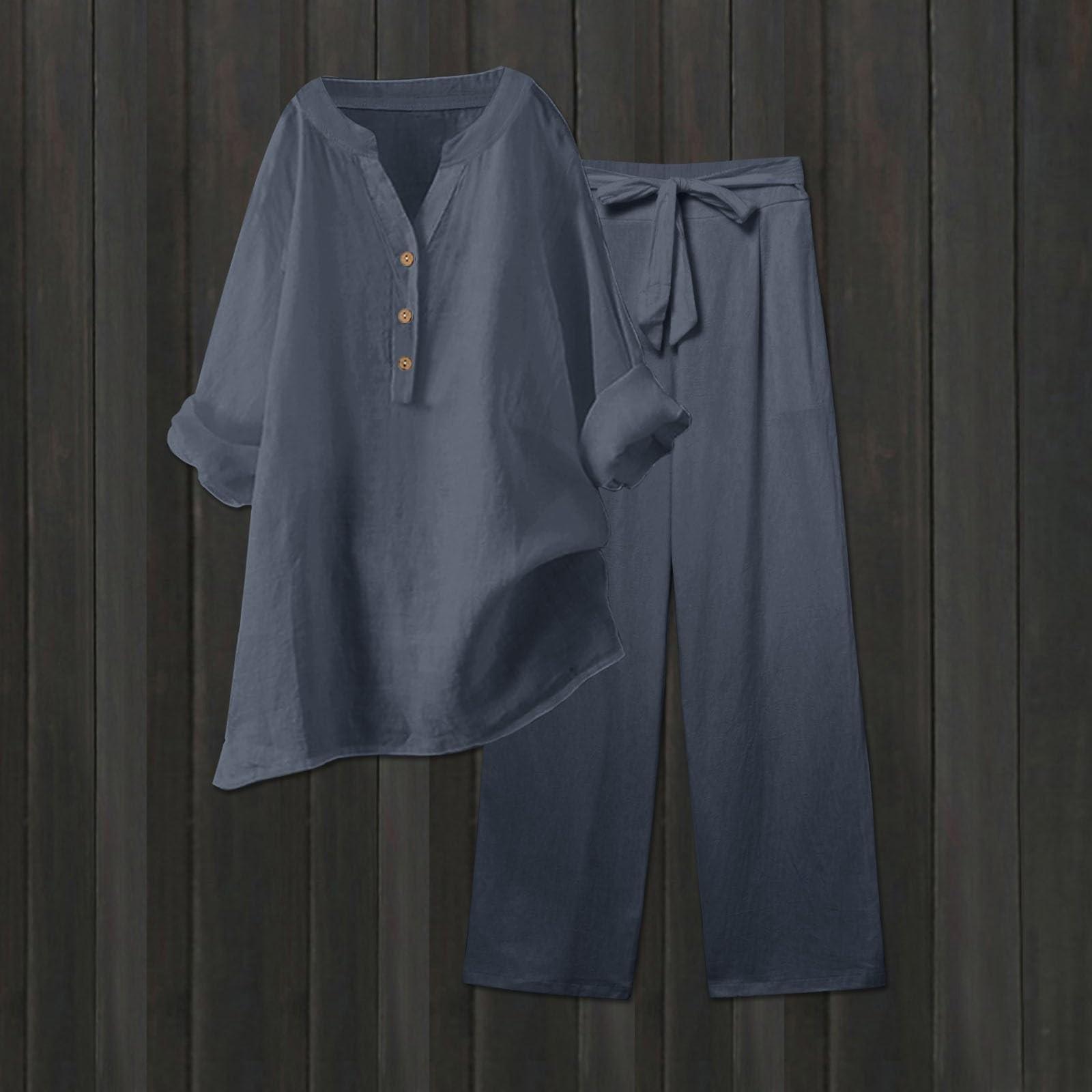 

Женская модная свободная однотонная рубашка с V-образным вырезом и длинными рукавами, топ с завязками и карманами, прямые брюки XXXXXL