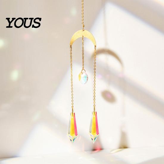 Sun Catcher Pendant Faux Crystal Suncatcher, Colorful Prisms Window Hanging Catcher, Moon Suncatcher Rainbow Maker Chain for Garden Home Decor Star