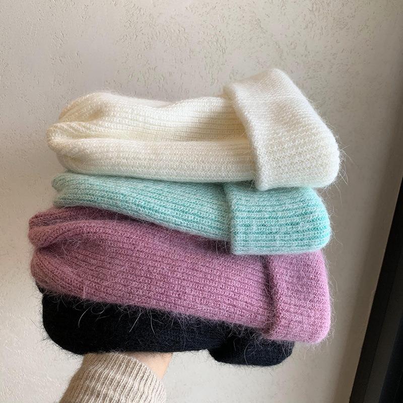 Soft white rabbit fur knitted wool hat Children's autumn and winter fashion thickened thermal pullover hat