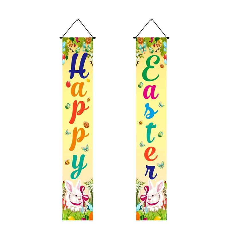 Porch Easter Sign Couplet Banner Party Decoration Egg Bunny Door Holiday Hanging