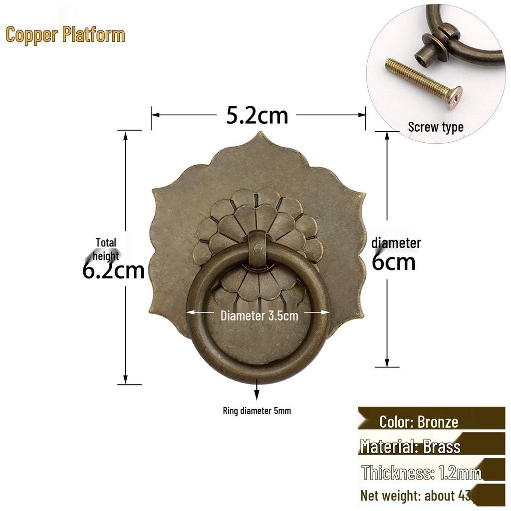 Antique Style Pure Copper Hexagonal Handle for Cabinets & Drawers - Retro Chinese Hardware Accessory