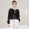 TUHUANG Women's Color Block Mulberry Silk Round Neck Shirt