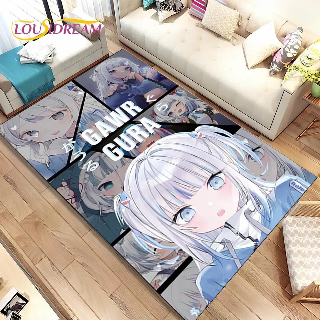 Gawr Gura Hololive Niedlicher Anime-Teppich, groß, Teppich für Wohnzimmer, Schlafzimmer, Sofa, Fußmatte, Dekoration, rutschfeste Bodenmatte für Kinder