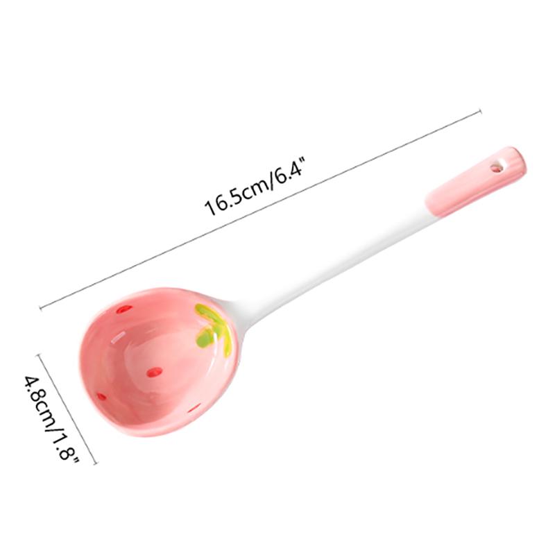 Kawaii Strawberry Ceramic Soup Spoon Cute Korean Ice Cream Hand Painted Coffee Dessert Long Handle Spoon Kitchen Accessories