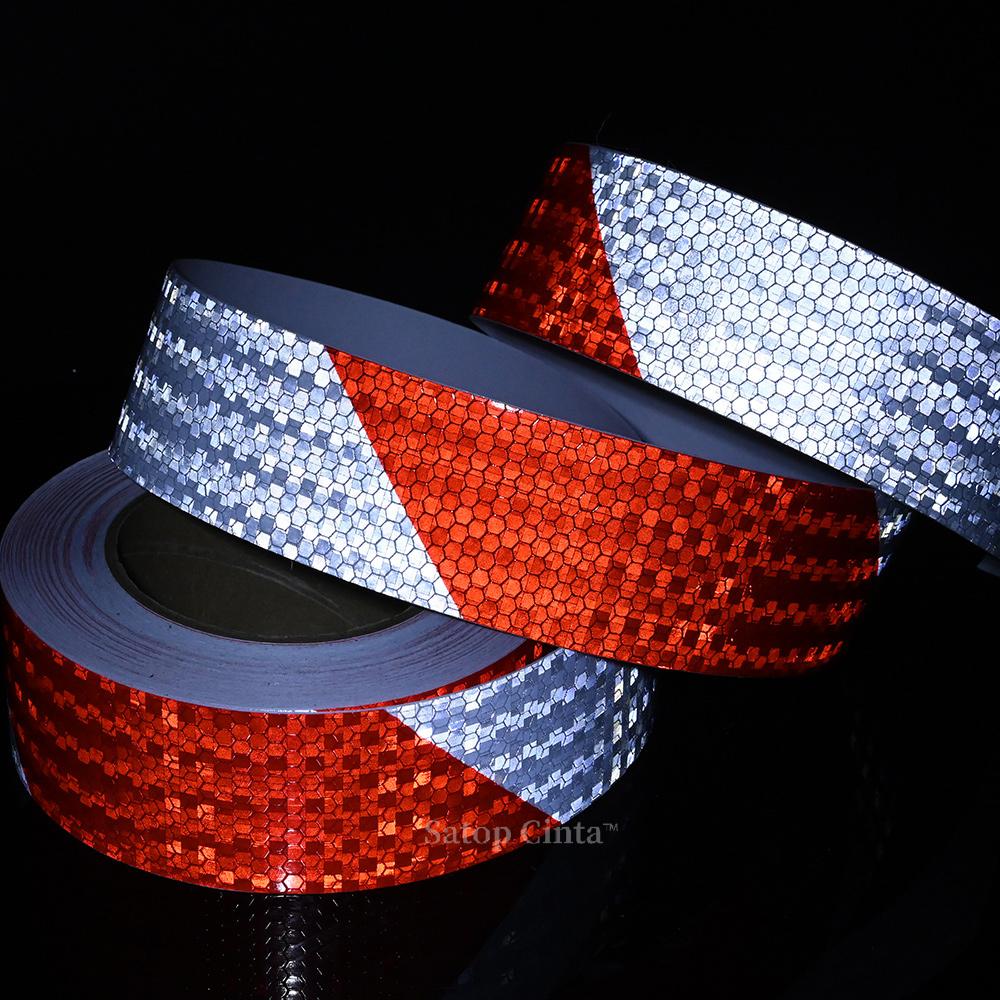 5cm*50m Shining Reflective Safety Warning Tapes White-Red Left Right Twill Self Adhesive Waterproof Reflectors Stickers For Car