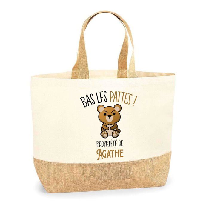 Sac cabas - PLANETEE - Agathe Bas les pattes Ours - Jute - Imprimé en France - Grandes anses
