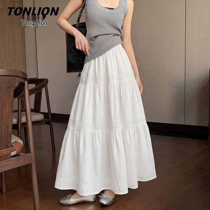 TonLion Women s Cooling High-Waist A-Line Skirt with Frill Trim M