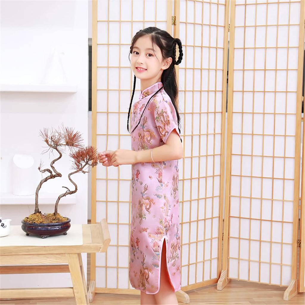 KOUKIDI Long Cheongsam with Embroidered Perfect for Ethnic Club Size 100cm Children's Pattern, Costumes, Qipao, Dress, Dress,