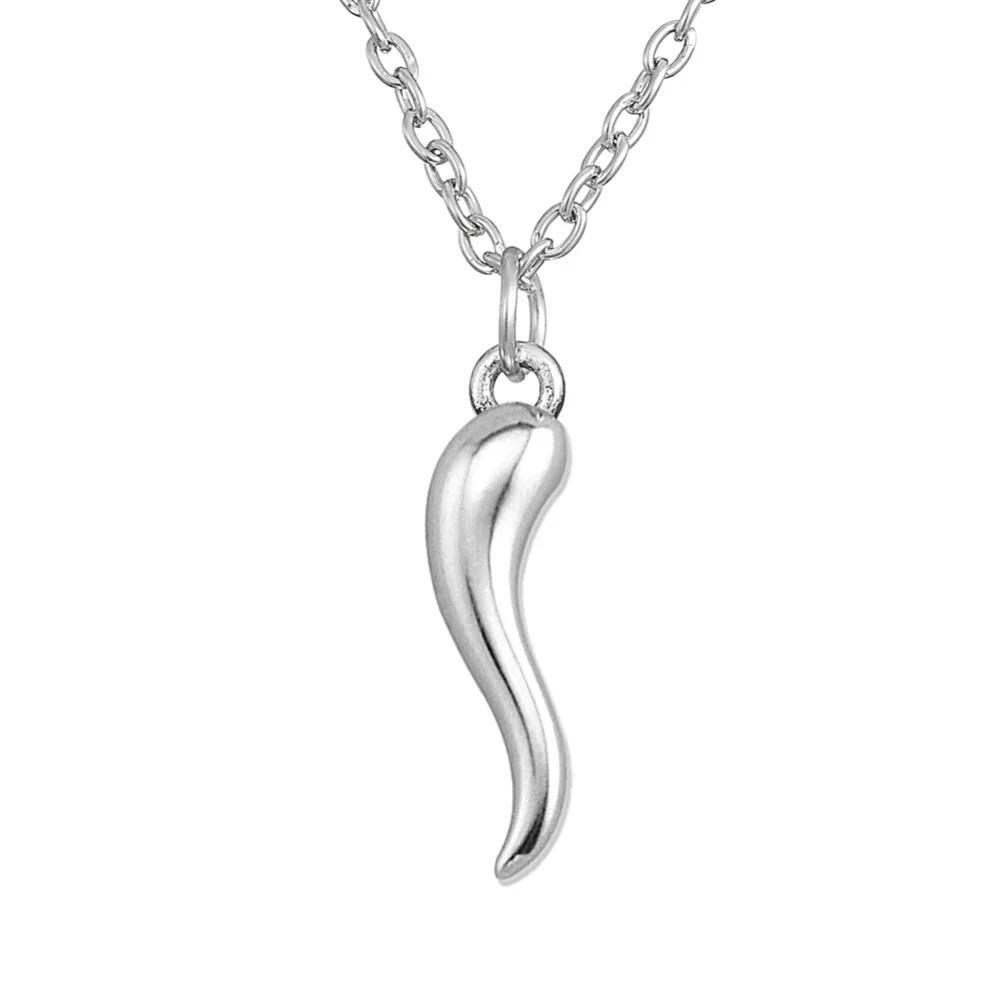 Lemegeton Italian Lucky Horn Charm Good Luck Pendant Necklace  for Man And Women Link Chain Sliver Color Fashion Necklace Gift