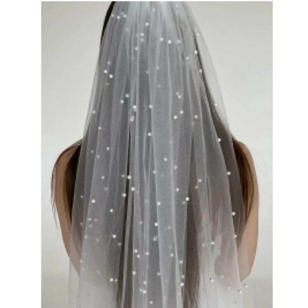 2 Tiers Blusher White Pearls Drop Veil New Bridal Veil Sewing DIY Crafts