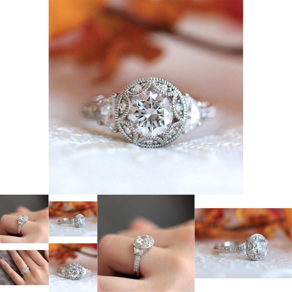 Elegant Silver Plated Ring With Round White Sapphire Rhinestone For Weddings