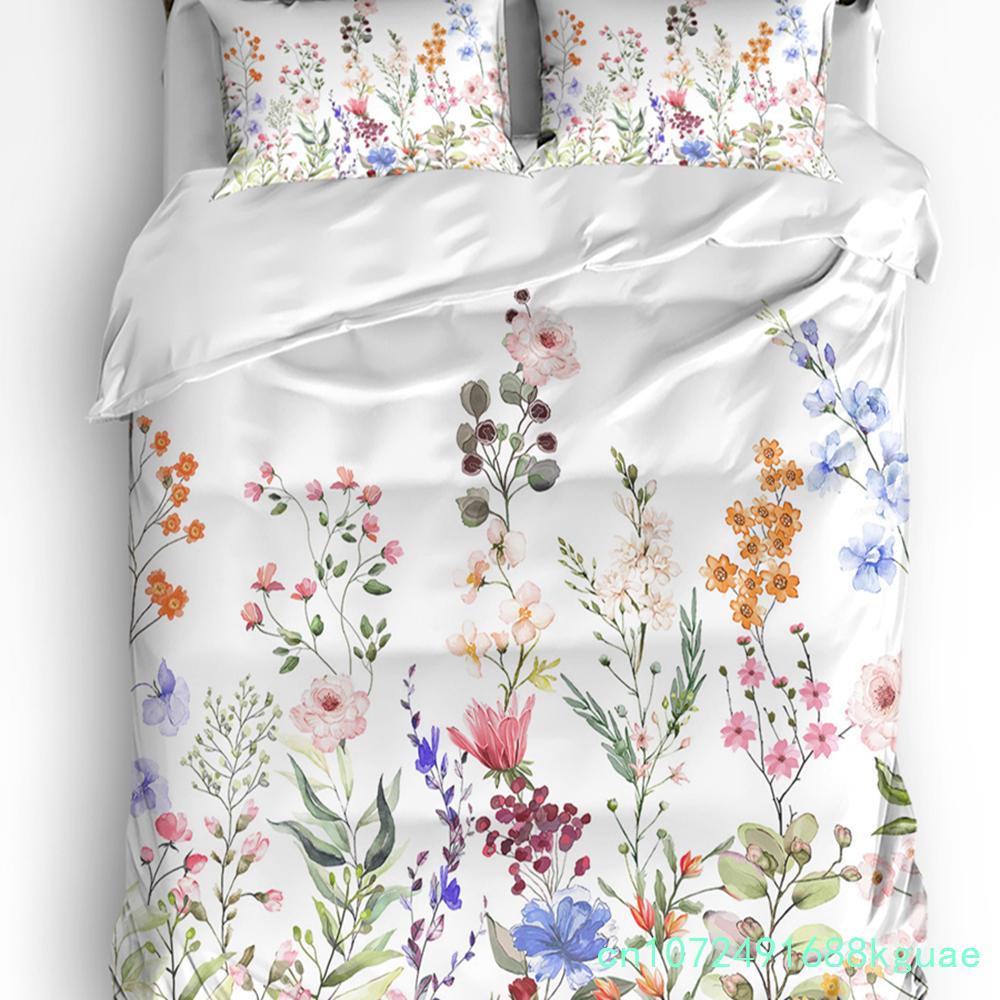 Fiori Selvatici Eucalipto Girasole Pianta Lavanda Set Biancheria da Letto 3 Pezzi per Letto Matrimoniale Tessile per la Casa Copripiumino Coperta Copricuscino