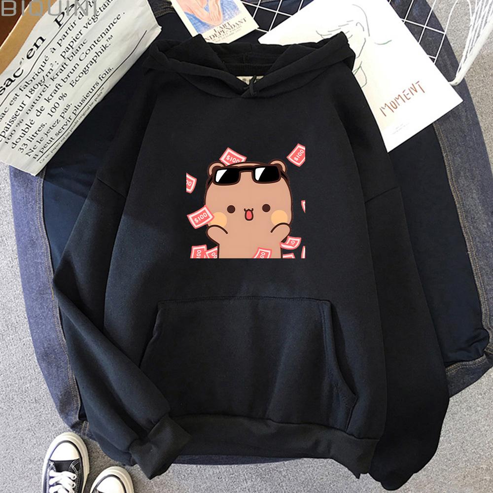 

BUBU DUDU Bear Hoodie Cute Millionaire Panda Bear Couple Clothing for Men and Women Pullovers Autumn & Winter Sweatshirt Tops XS чёрный