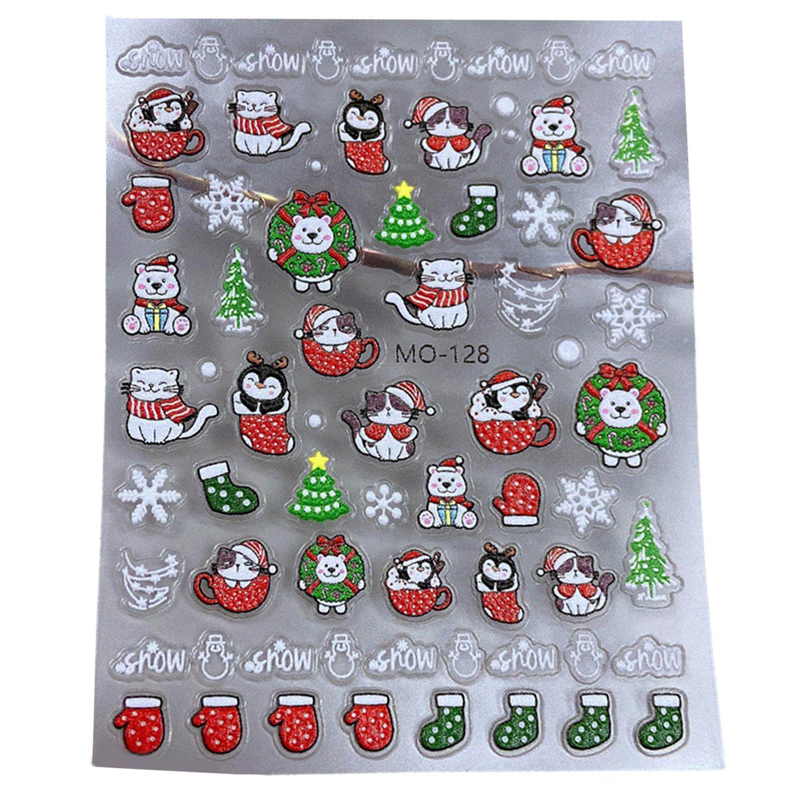 

5D рельефные рождественские наклейки для ногтей 3D самоклеящиеся белые снежинки для ногтей Рождественская елка зимний дизайн ногтей