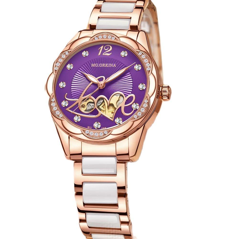 ORKINA Original Purple Women's Wristwatches Luxury Watches for Ladies Waterproof Stainless Steel Mechanical Woman Wrist watch