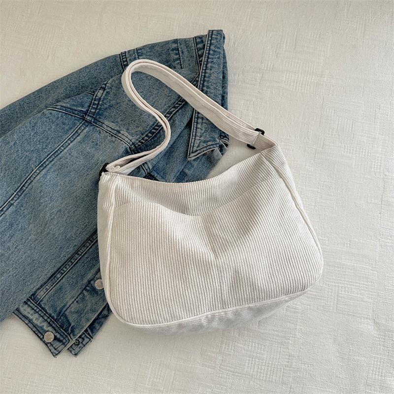 Cotton Corduroy Shoulder Bag for Women Large Capacity Crossbody Purse Jelly Style Daily Tote