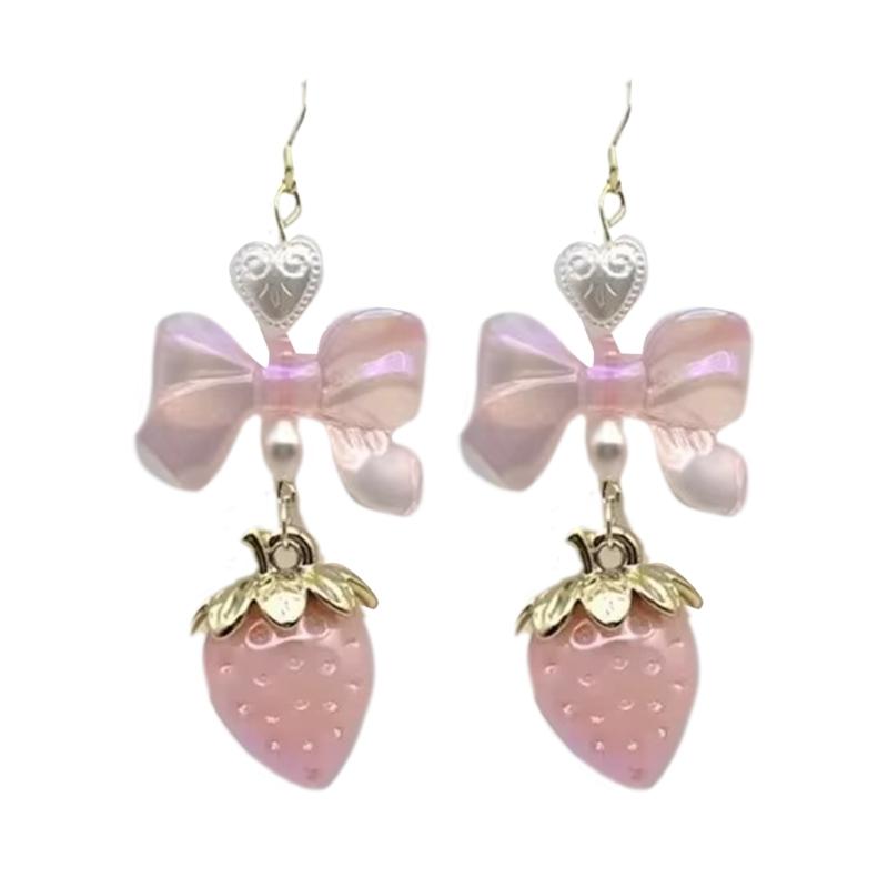 

Playful Butterfly Bowknot Dangle Earrings Sturdy Alloy Strawberry Designs Accessory for Trendy Girls and Students