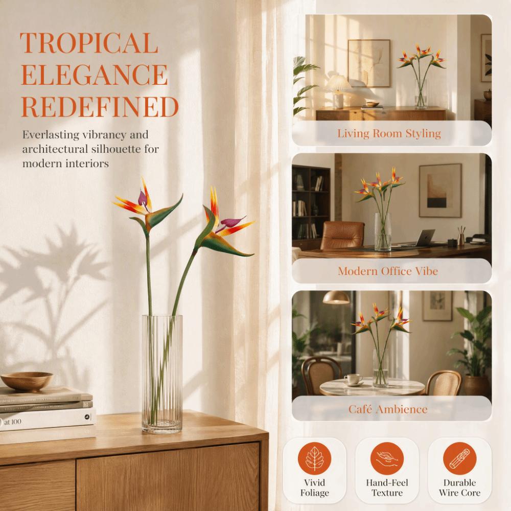 2 Pcs PU Artificial Bird of Paradise Flower Red Decorative Paradise Bird Plant for Office