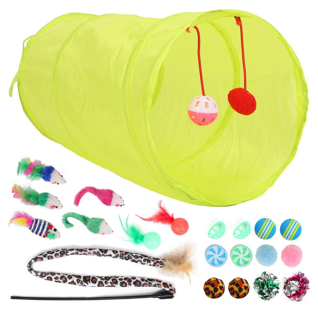 Cat Feather Toy Set Interactive Cat Toy Kitten Toy Assortments Includes Tunnel Cat Stick Balls Bells and Mice