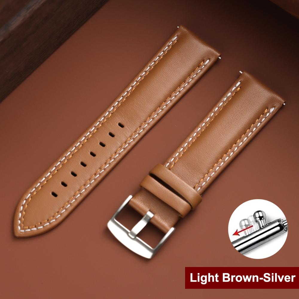 Handmade Cowhide Strap with Double Stitching Top Grain Genuine Leather Watch Band 20 22 24MM Quick Release Replacement Watchband