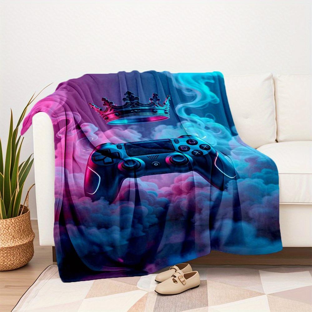 1Pc Gaming Crown Print Flannel Blanket, High quality Comfortable for All Seasons, Home Decor, Warmth and Comfort, Perfect for Christmas Gifts49