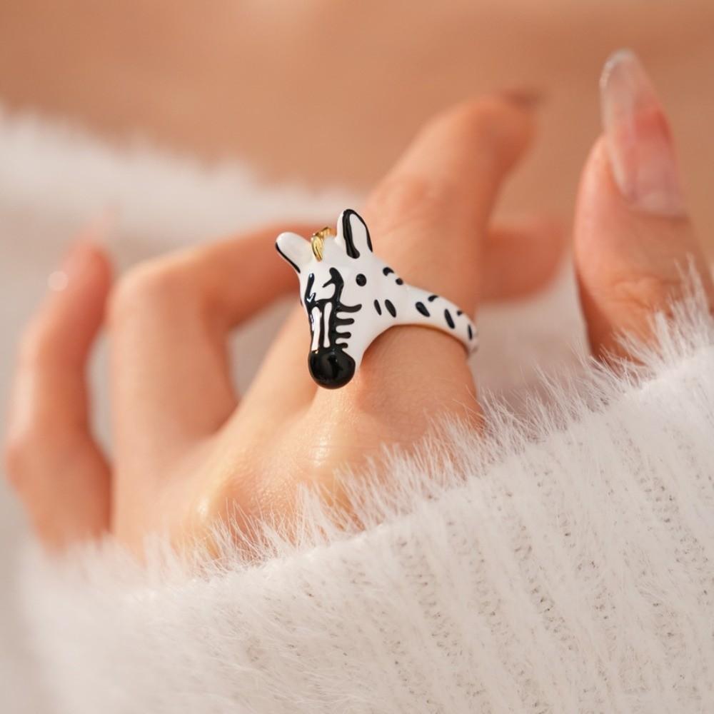 Zartes Tier Pferd Ring Set Vintage Öffnungs Fingerring Cartoon Emaille Ring Valentinstag Geschenk