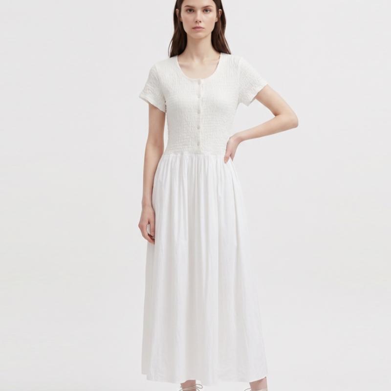 Shop   Women Smock Short Sleeve Button Open Long Dress Ntt Wdr 21275 Black