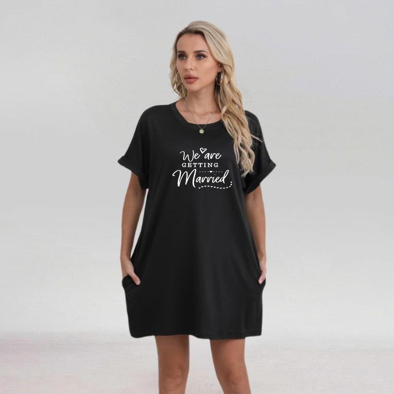 

Plus Size Round Neck Pocket Short Sleeve Loose Dress for Women Medium чёрный