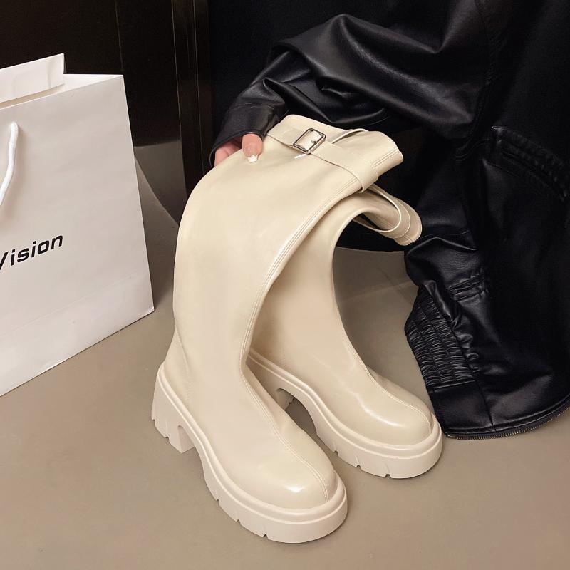 Winter Height Increase Knight High Women Boots Platform Thick Heels Shoes Female Belt Buckle Long Booties  De Muje