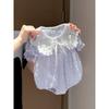 Trendy Lace Triangle Infant Bodysuit Princess Wing Short Sleeve Skin-friendly Baby Girls Summer Crawling Outfit 0-18M