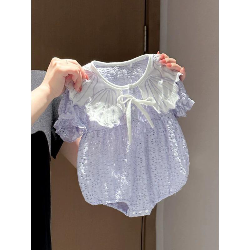 Trendy Lace Triangle Infant Bodysuit Princess Wing Short Sleeve Skin-friendly Baby Girls Summer Crawling Outfit 0-18M