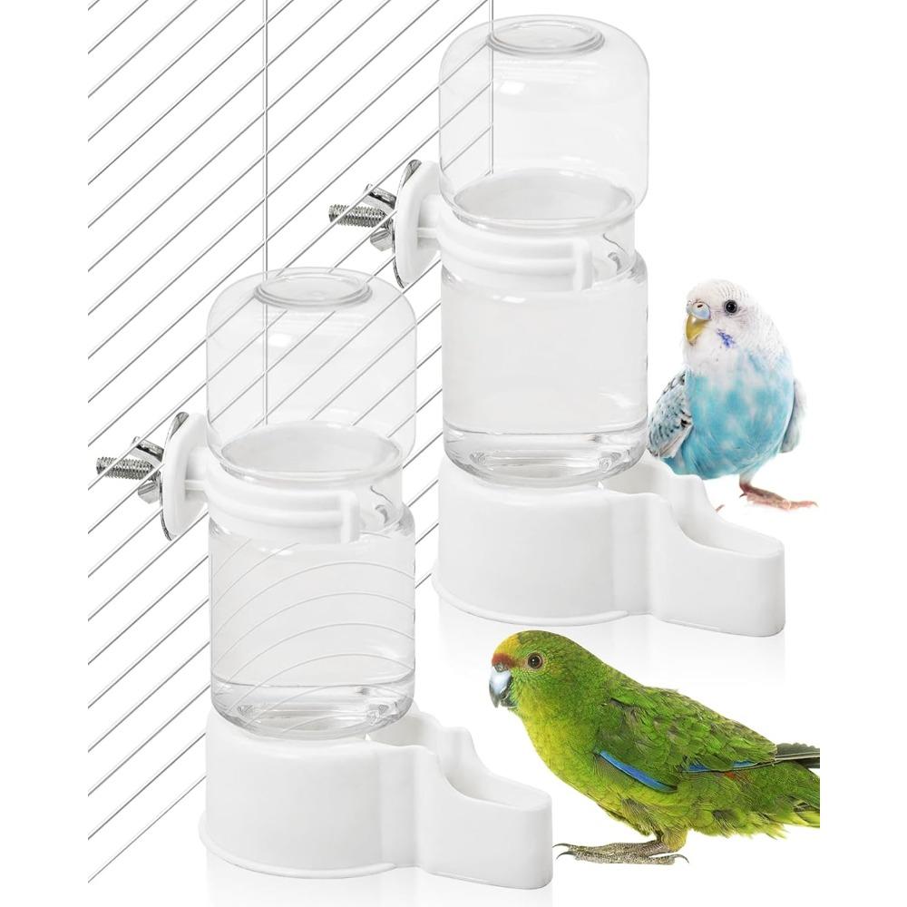 

2 Pack Automatic Bird Water Dispenser Splash Proof Gravity Feeder for Cages with Suction Cups, Blue and White 2pcs білий