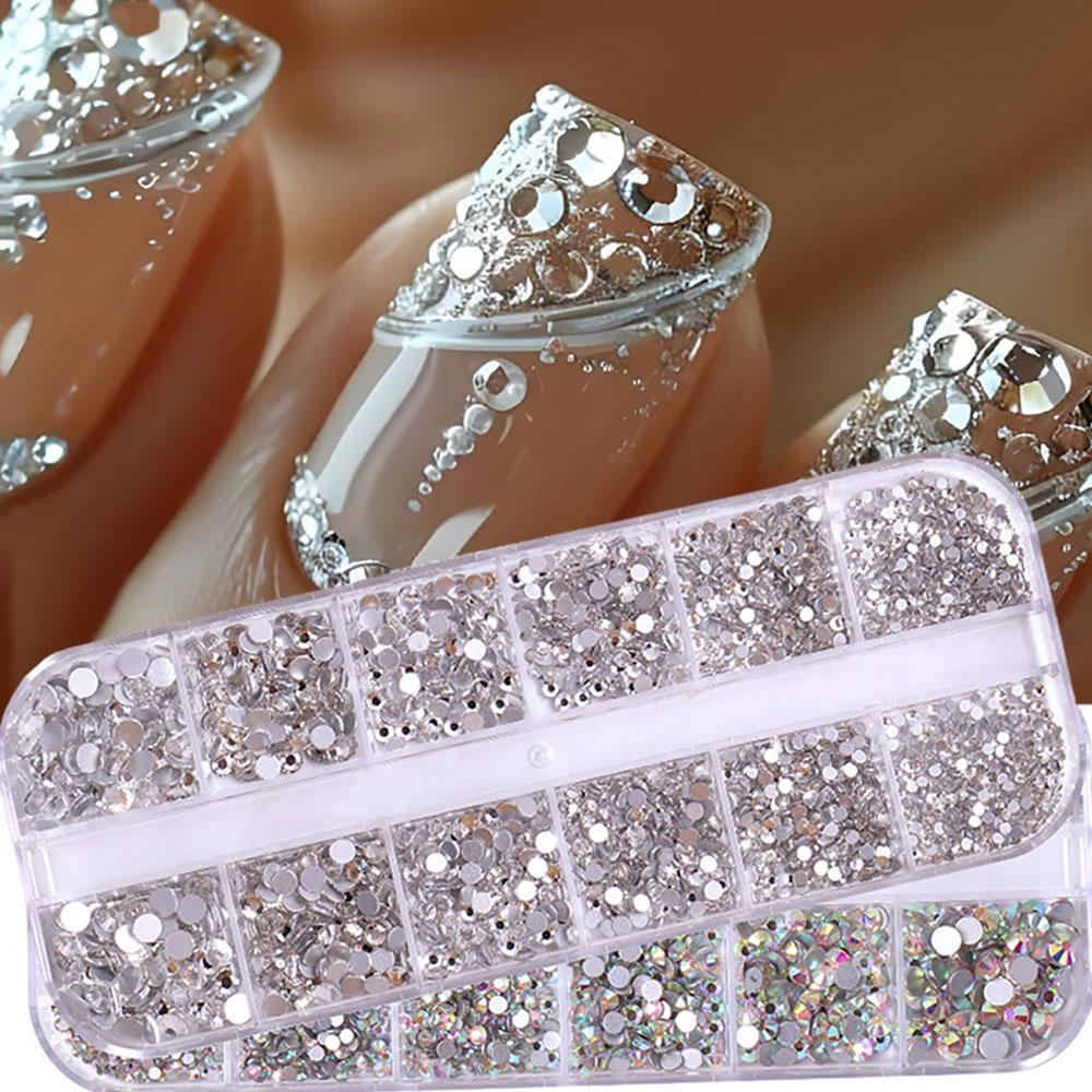 12Grids AB+Clear Diamond Crystal Nail Rhinestones 1.5mm-4mm 3D Nail Art Glass Decorations Nail Charm Flatback Gems Nail Salon F6