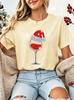 Christmas Wine Glass Graphic T‑Shirts Santa Hat Wine Shirts Christmas Drinking Tee Xmas Party Graphic T-Shirts Wine Lover Gift