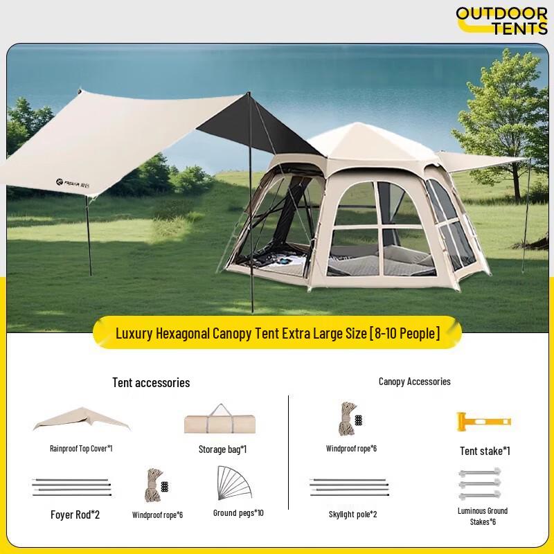 OEING Automatic Outdoor Hexagonal Pop-Up Tent with Canopy Large