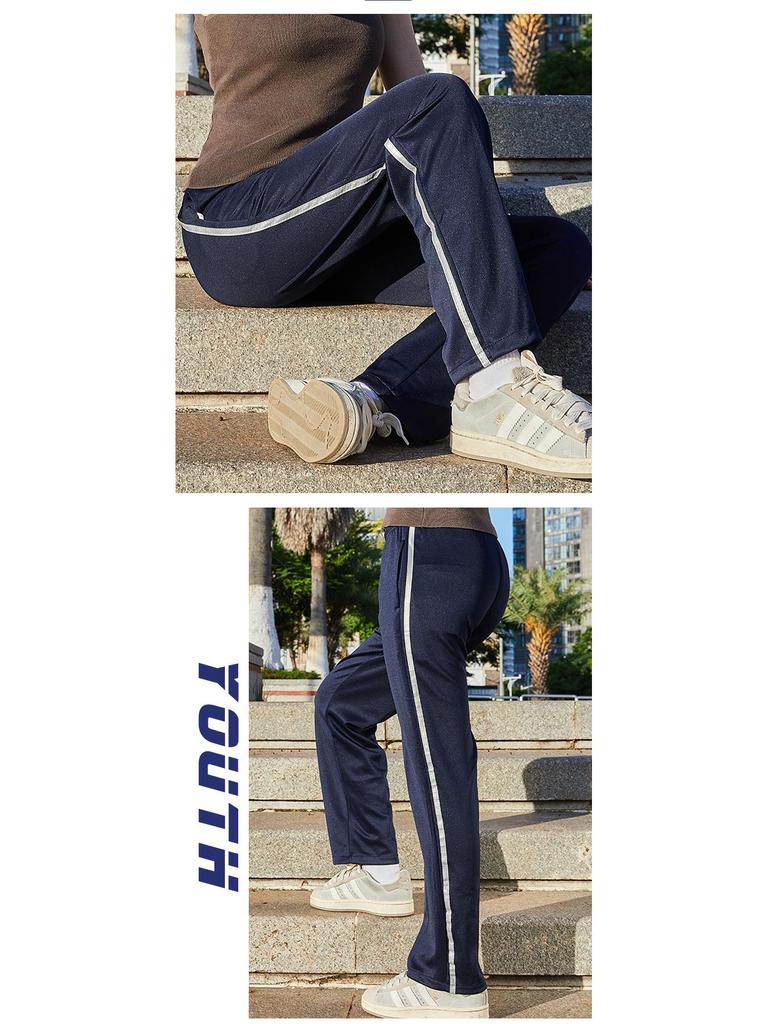 Unisex Dark Blue School Pants with Reflective Stripe – Light, Loose, and Straight Leg for Spring and Autumn