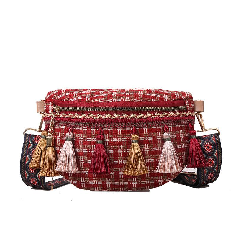 

Корейская версия, женская сумка на одно плечо, сумка через плечо, поясная сумка в этническом стиле красный